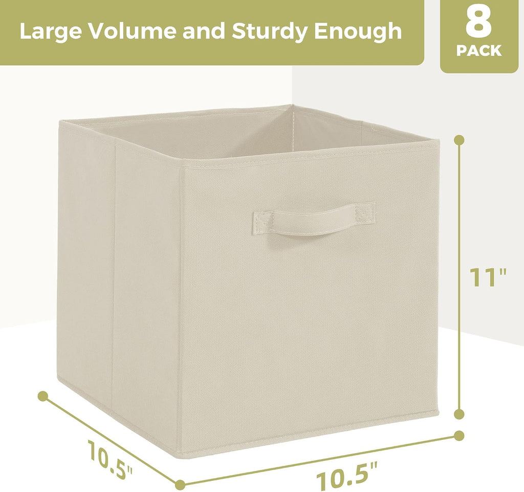 Storage Cubes, 11 Inch Cube Storage Bins, Set of 8, Fabric Foldable Storage, Beige