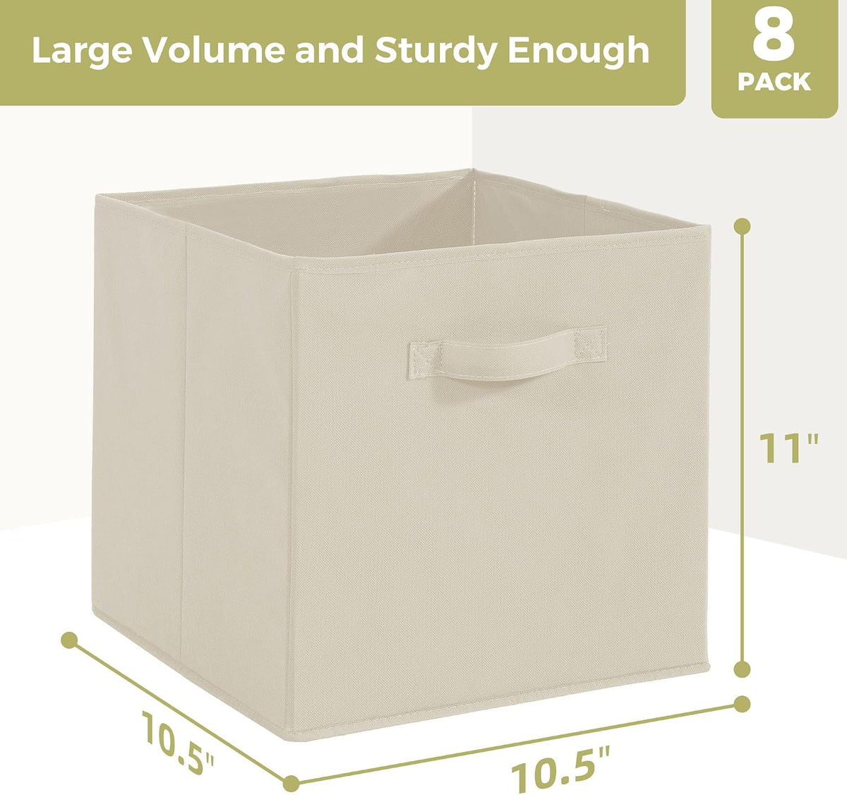 Storage Cubes, 11 Inch Cube Storage Bins, Set of 8, Fabric Foldable Storage, Beige