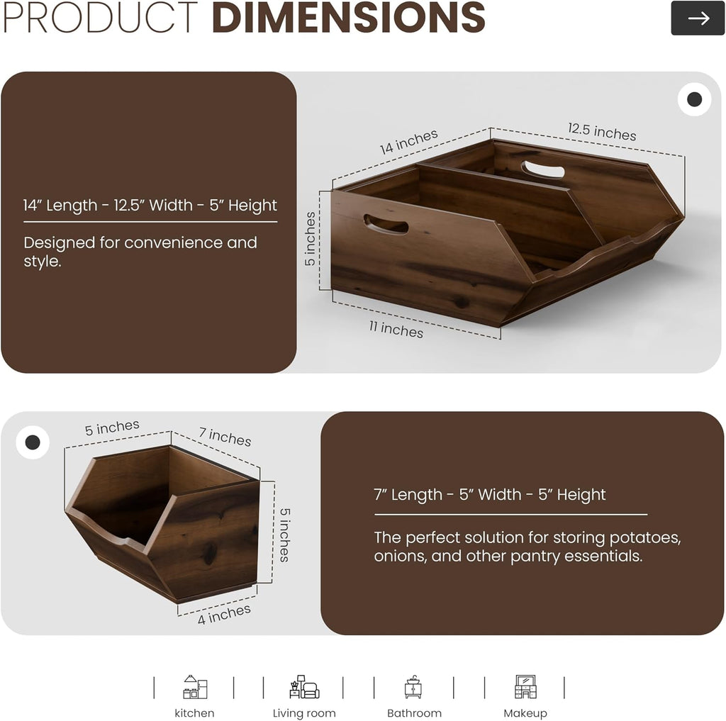 Acacia Wood Vegetable or Fruit Storage Bin, Stackable 