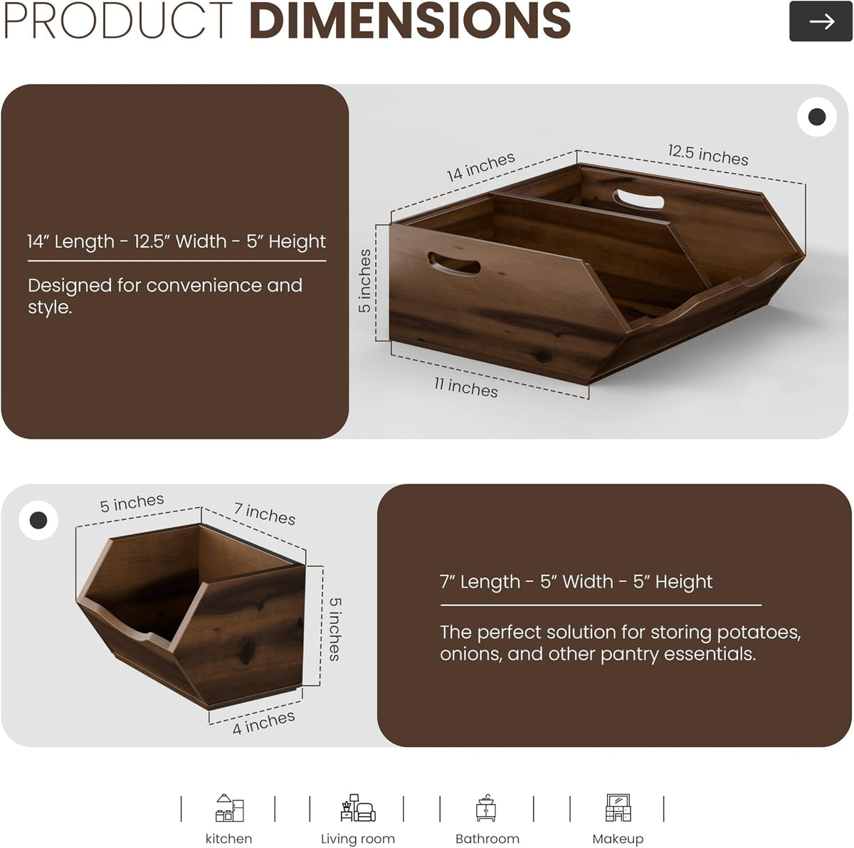 Acacia Wood Vegetable or Fruit Storage Bin, Stackable 