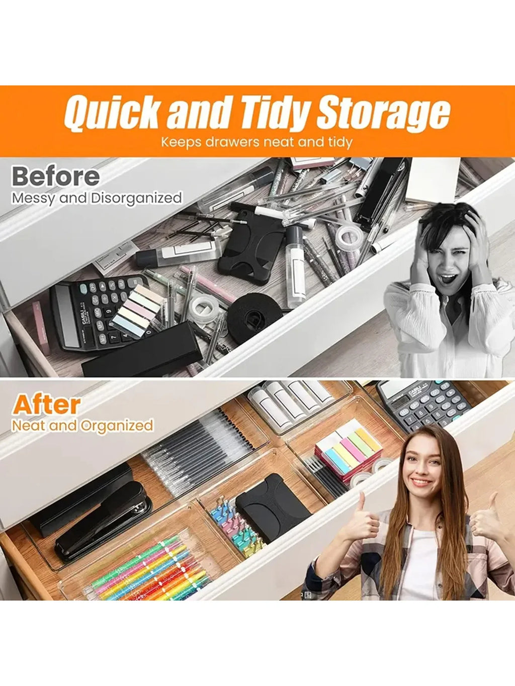 25Pcs Drawer Storage Containers, Transparent Plastic