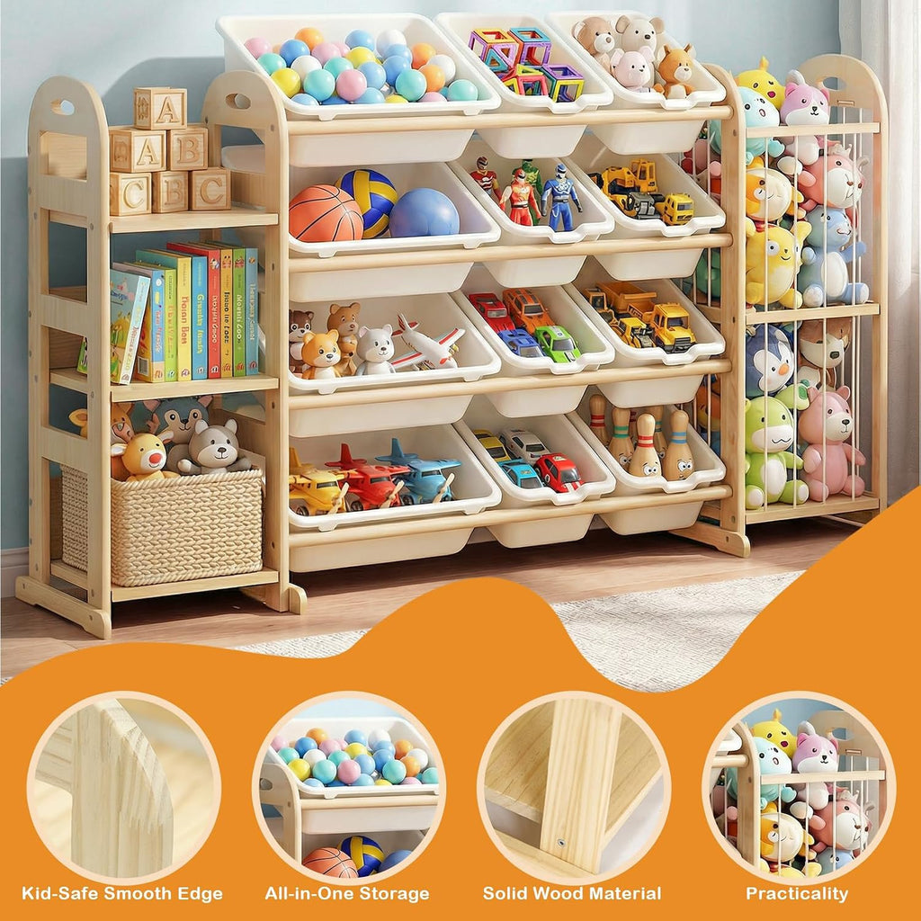 Kids Toy Storage Organizer with 3 Shelves and 12 Storage Bins, White