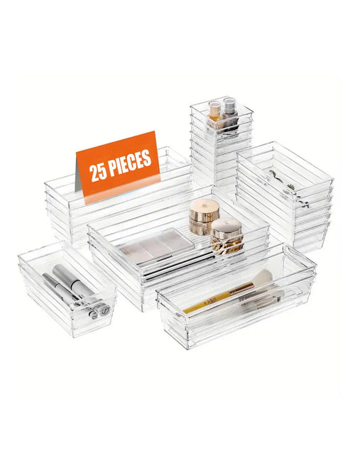 25Pcs Drawer Storage Containers, Transparent Plastic