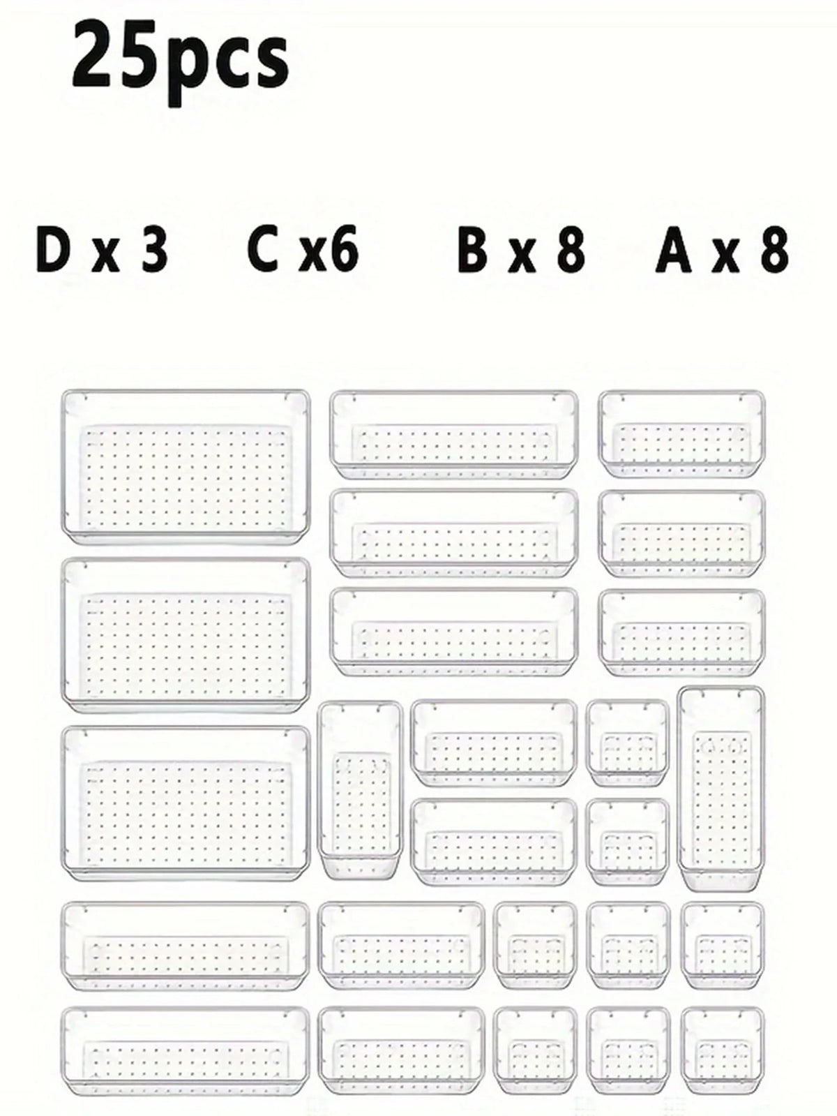 25Pcs Drawer Storage Containers, Transparent Plastic