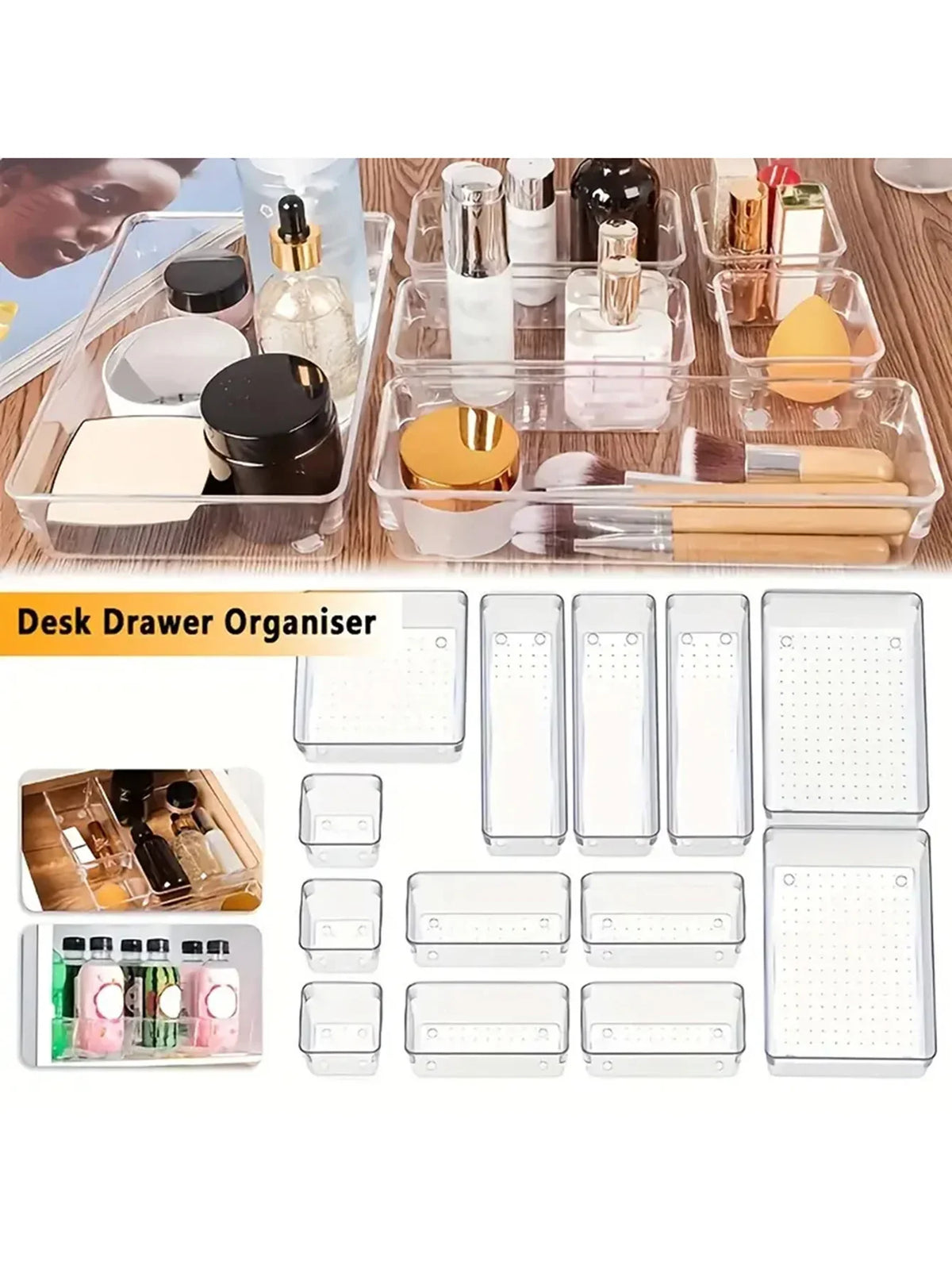 25Pcs Drawer Storage Containers, Transparent Plastic