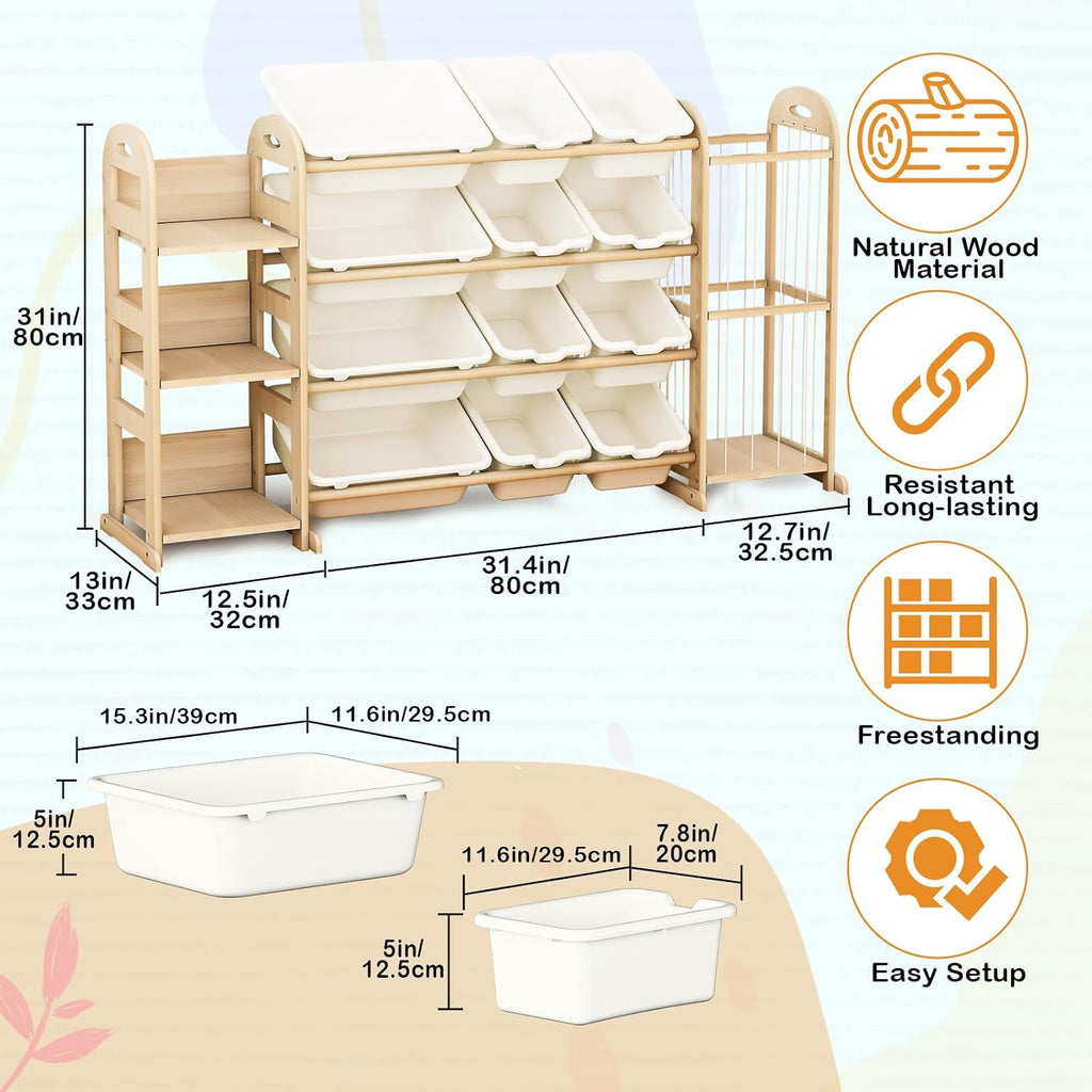 Kids Toy Storage Organizer with 3 Shelves and 12 Storage Bins, White