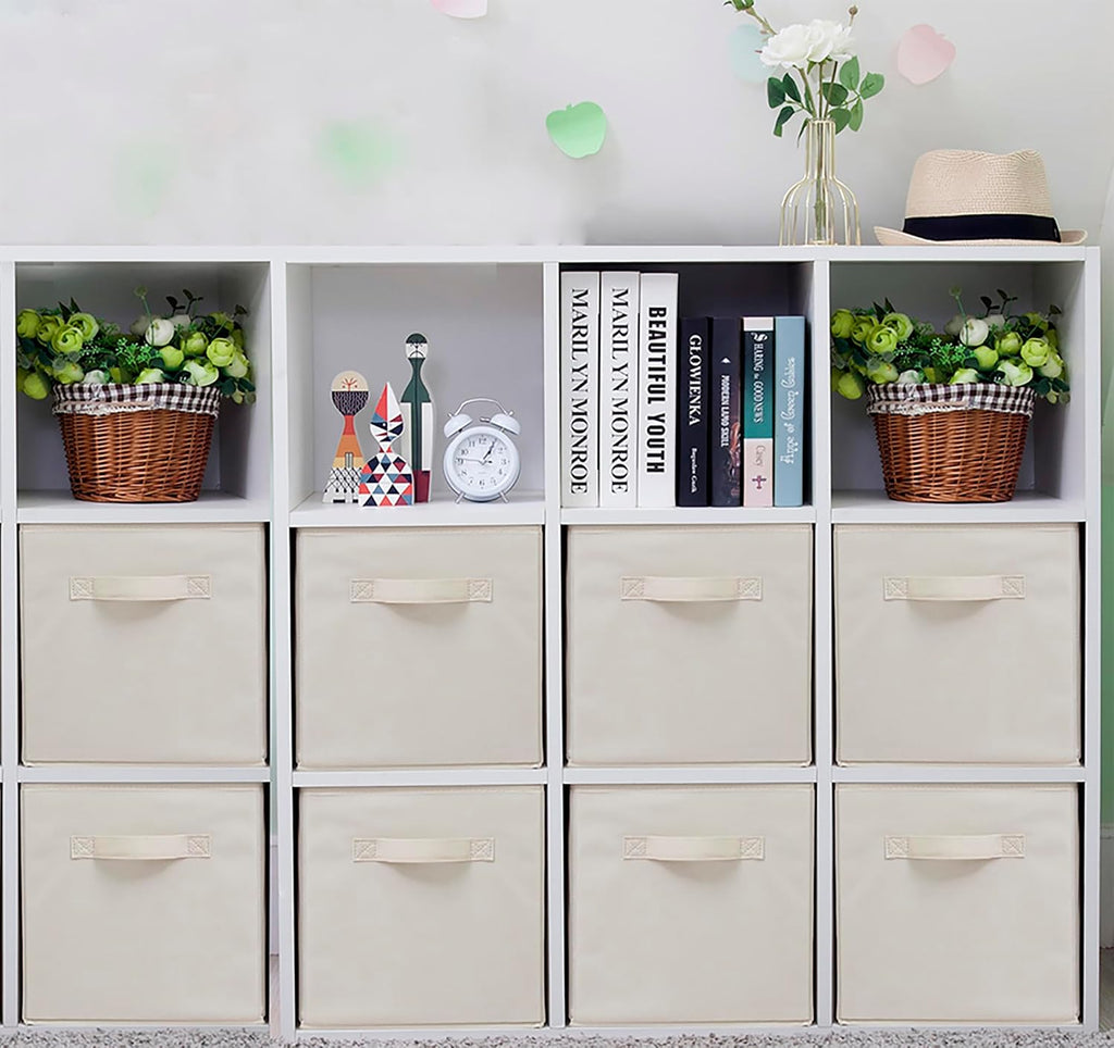 Storage Cubes, 11 Inch Cube Storage Bins, Set of 8, Fabric Foldable Storage, Beige