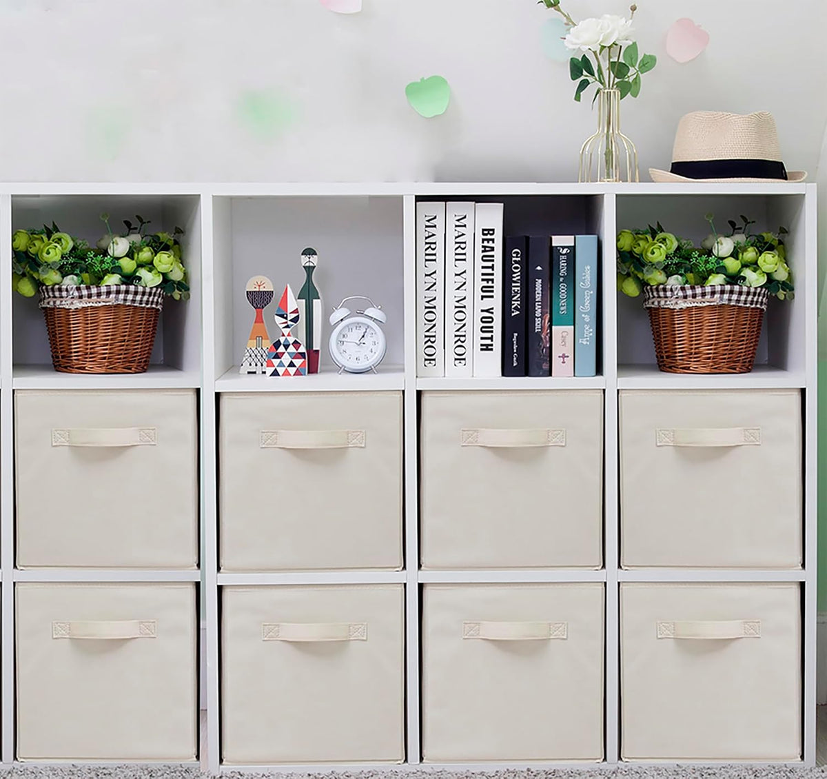 Storage Cubes, 11 Inch Cube Storage Bins, Set of 8, Fabric Foldable Storage, Beige